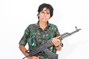 GGeneral Zelal, 33. Photographed at a YPJ checkpoint-base, on the outskirts of Rabia, Kurdistan, on Aug. 7, 2014.