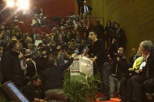 L'intervento di uno studenti in Aula Magna