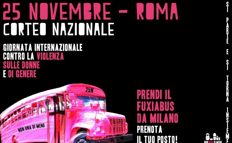 Fuxiabus da Milano a Roma, per la manifestazione nazionale di Non Una Di Meno del 25 novembre
