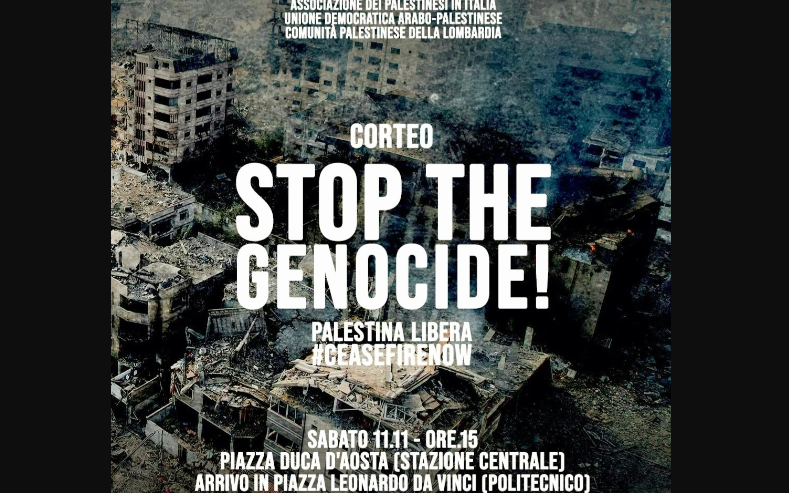 11 novembre nuovamente in piazza per la Palestina, ore 15 piazza Duca D’Aosta