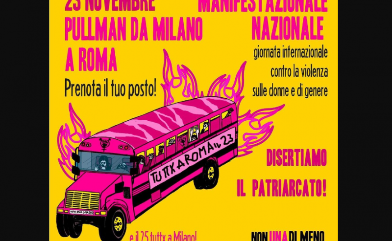 Pullman da Milano per la manifestazione nazionale di Non Una Di Meno a Roma