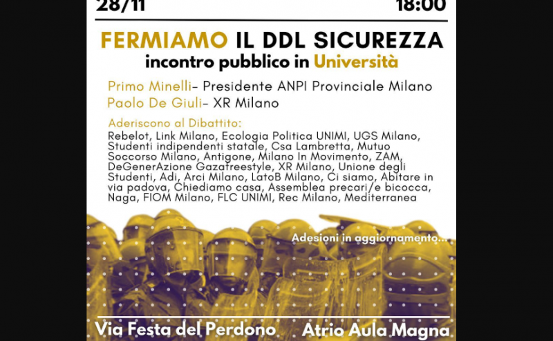 Fermiamo il DDL Sicurezza! Incontro pubblico in Statale