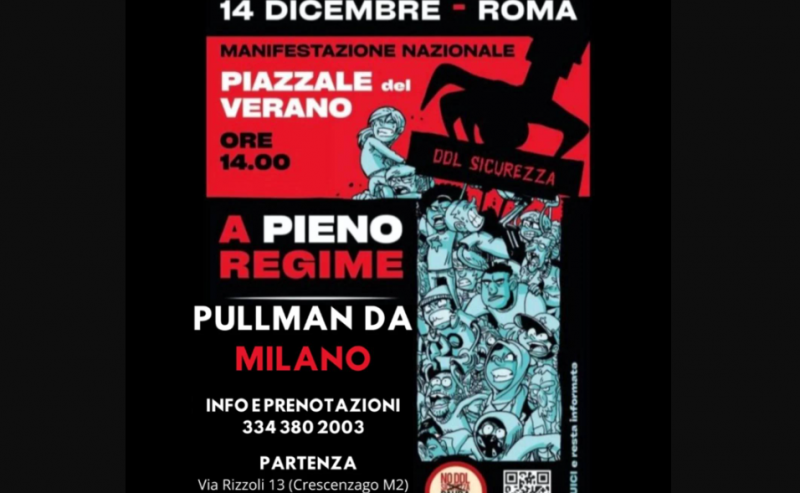 14/12 – Pullman per il corteo nazionale a Roma contro il DDL Sicurezza