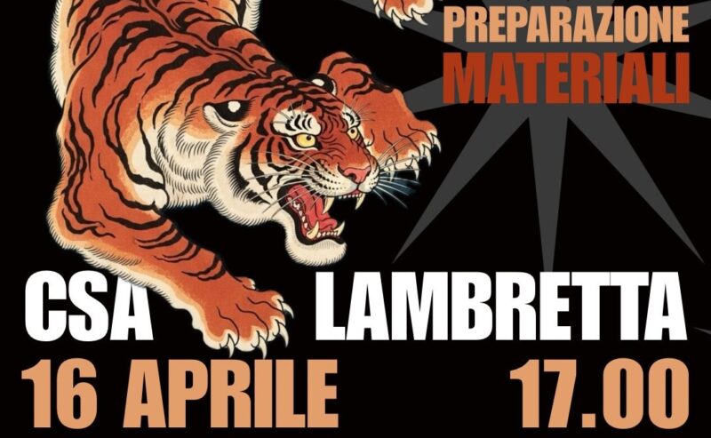 Preparazione materiali verso il corteo del 18 aprile